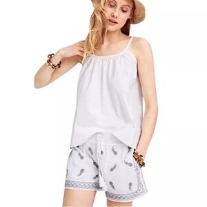 J crew cotton lined white shorts silver metallic embroidery pineapples medium